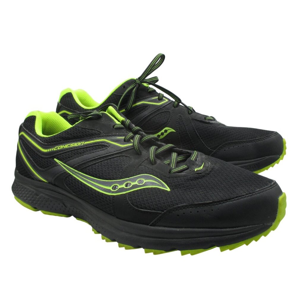 Mens Saucony Cohesion 11 Running Shoes Sneakers Size 14W Black & Neon Green